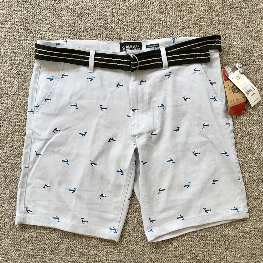 Men's Casual Whale Print Stretch Twill Shorts - Picture 1 of 6